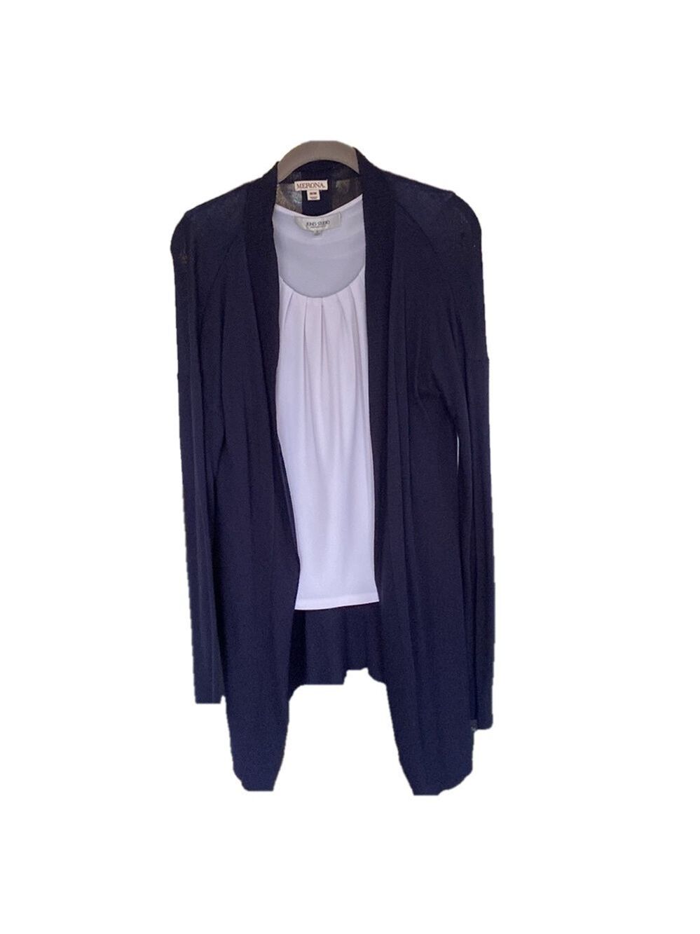 Long Open Front Navy Cardigan Open Size Medium
